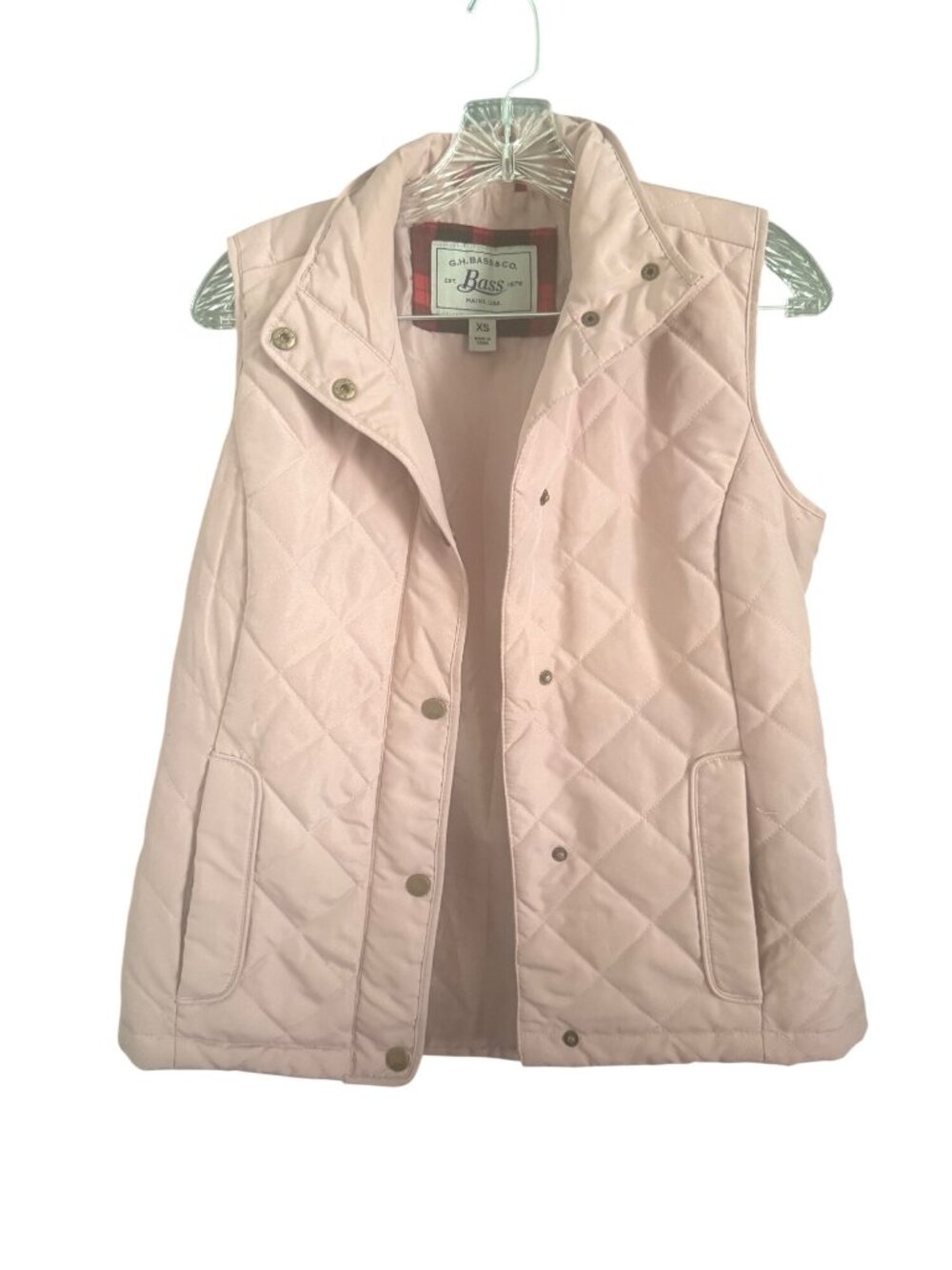 G.H. Bass & Co Womens Quilted Sleeveless Vest XS Light Pink Snap Closure Pockets